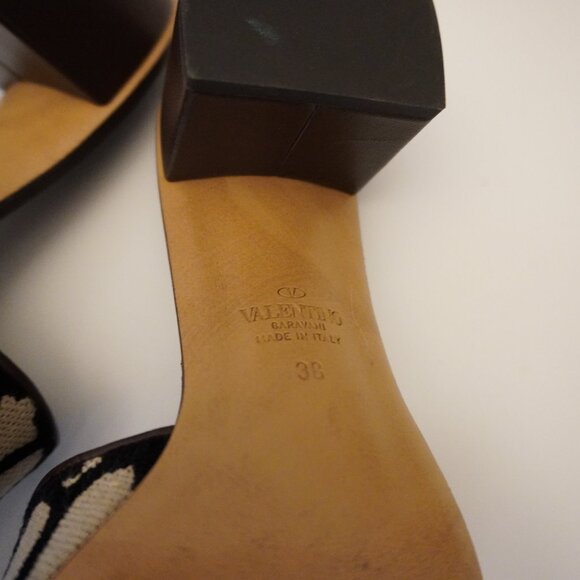Valentino Garavani VLogo Sandals Block Heel Mules Slides Toile Canvas Size 8 38 - Picture 8 of 9